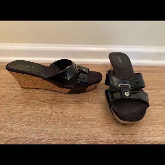 Nine West Patent Leather & Cork Wedge Heel, Size 9 - Picture 1 of 2